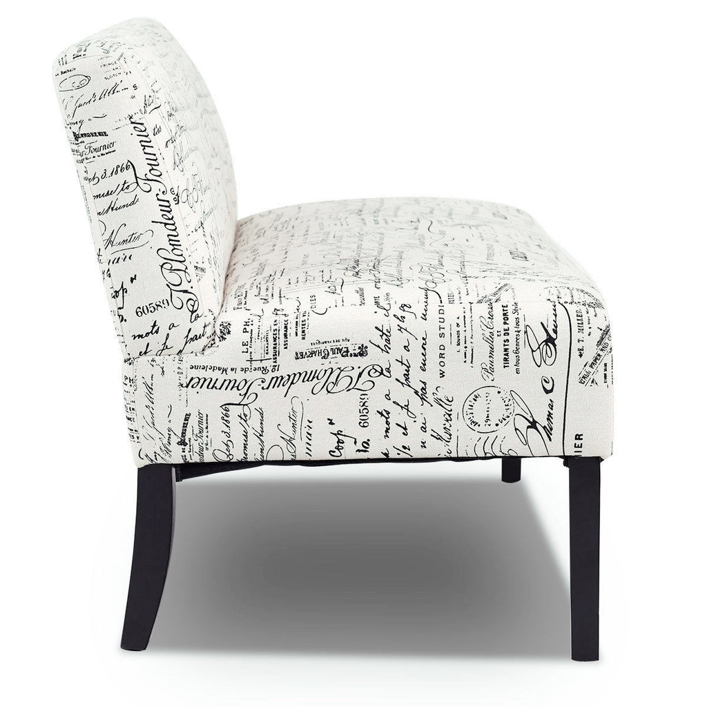 Off-White Cursive Pattern Loveseat Sofa with Black Wood Legs H43377