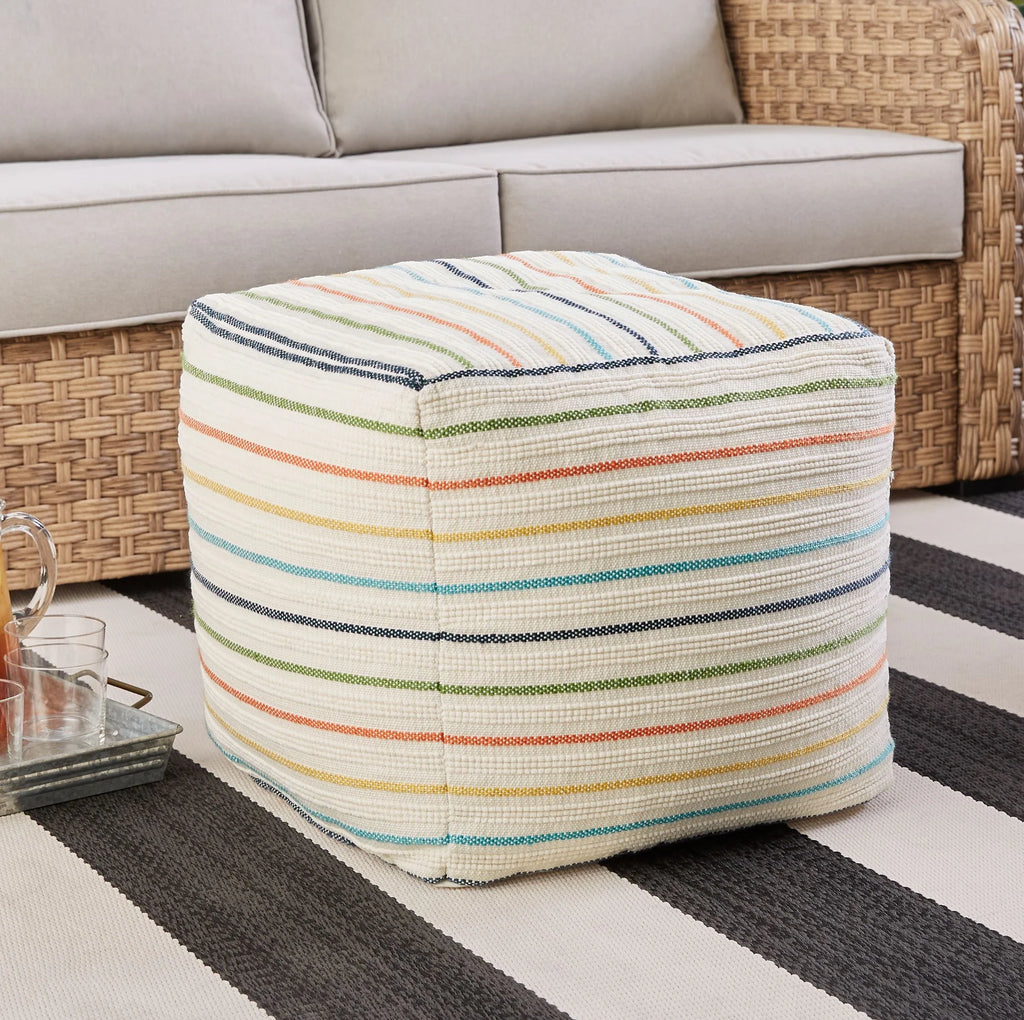 Stripe Outdoor Pouf, 16", Multi-Color S24105