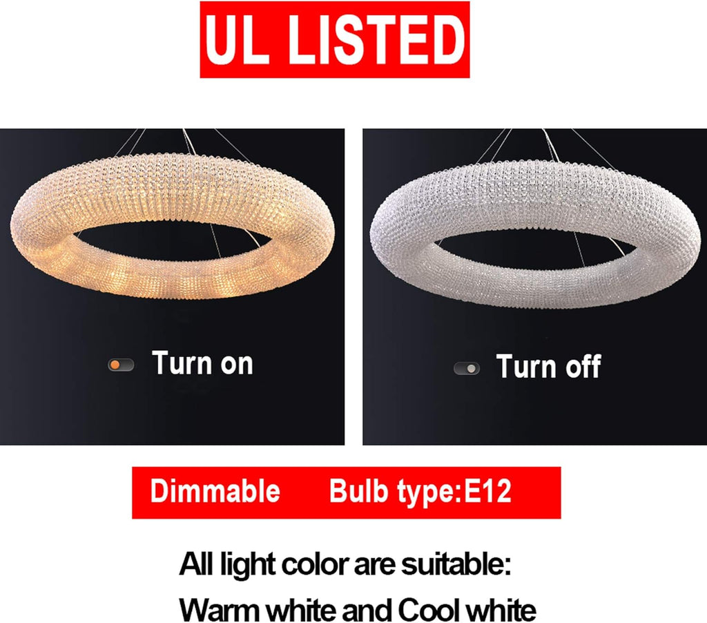 Crystal LED Pendant Chandelier with Stainless Steel Cable 5 Rings F138