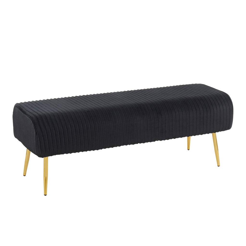 Silver Velvet and Gold Steel Pleated Bench E804763