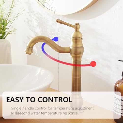 Antique Brass Vessel Sink Faucet Single Hole with Pop Up Drain L781908