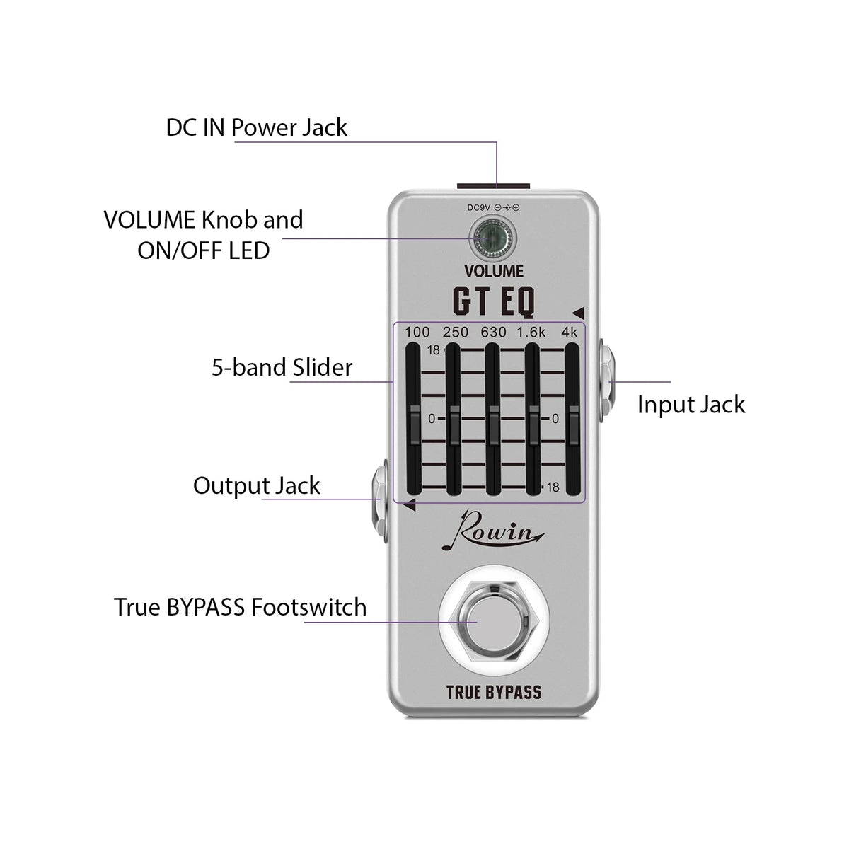 5-Band EQ Pedal for Electric Guitar with True Bypass G869