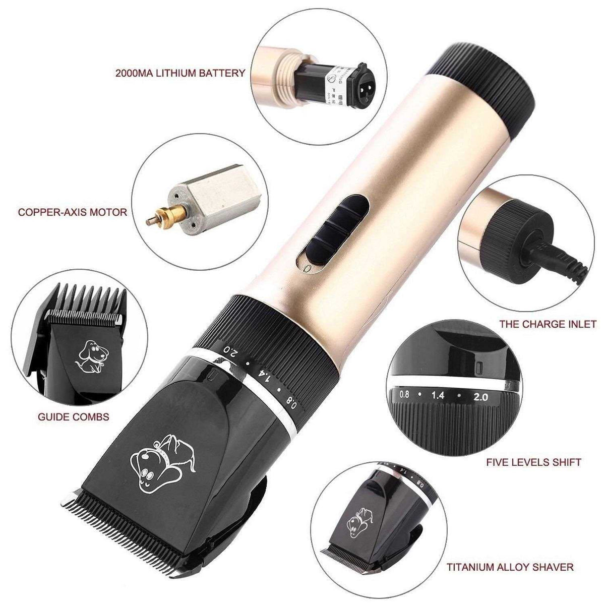 Low Noise Rechargeable Cordless Pet Clippers Grooming Kit with Storage Bag N304