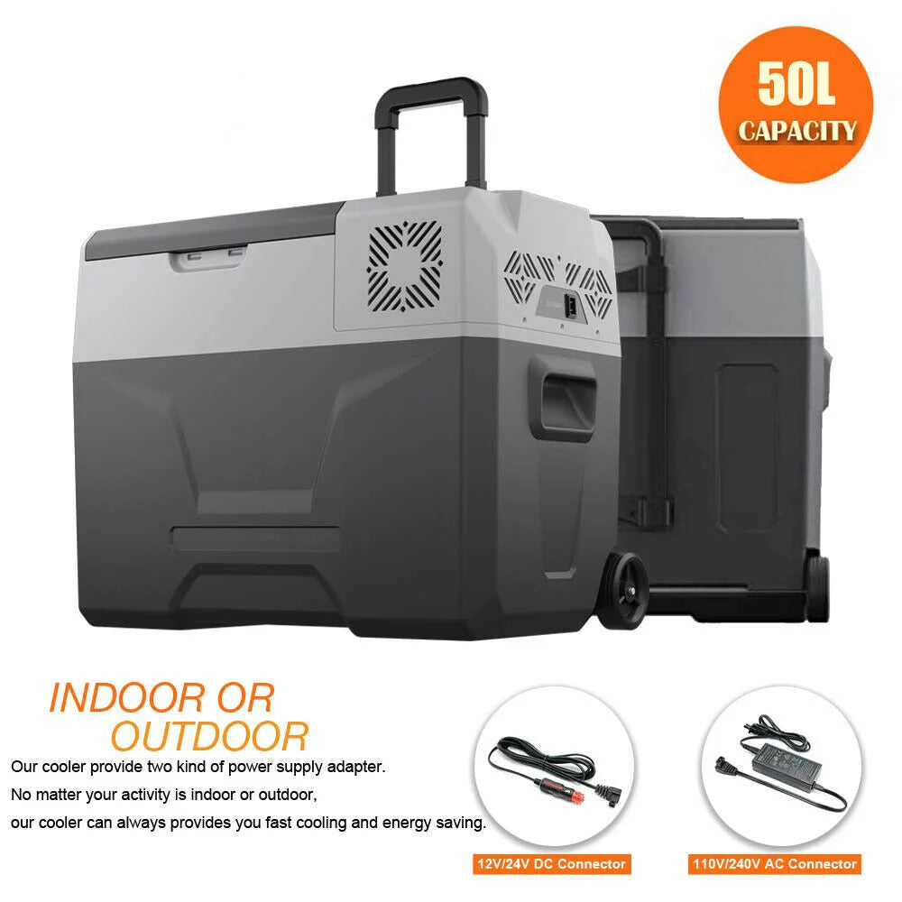 50L Portable Car Refrigerator 52 Quart Compact RV Fridge Mini Electric Freezer 12/24V DC & 110-240V AC Vehicle Truck Boat Cooler D502496