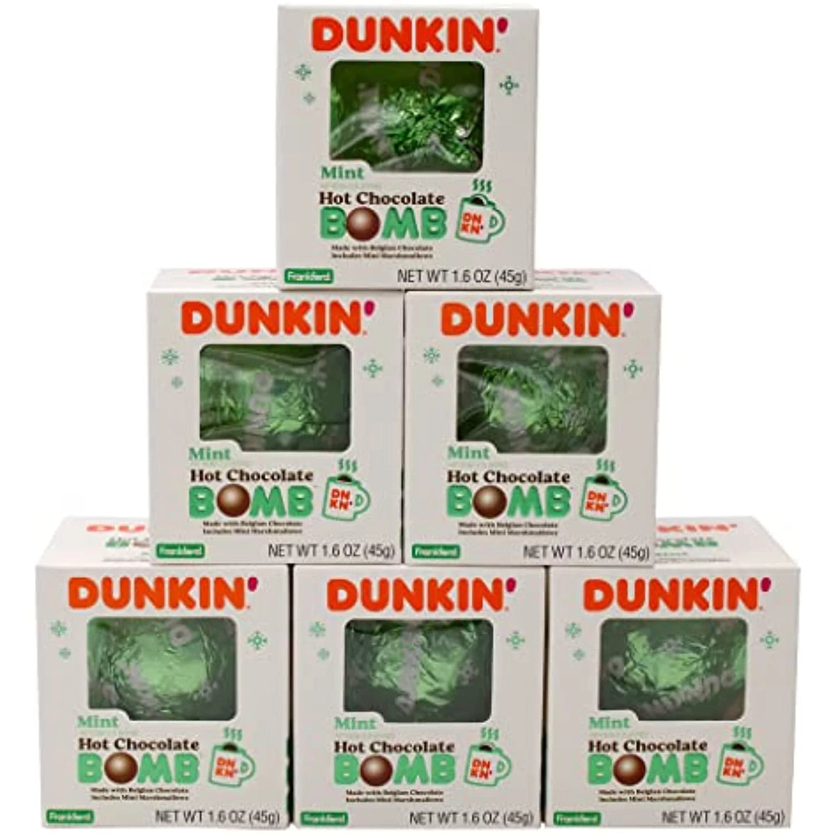 Mint Hot Chocolate Bomb Pack Of 6 Belgian Milk Chocolate with Mini Marshmallows 1.6 Ounce H463