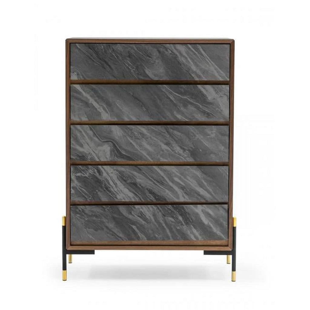 Walnut & Gray Manufactured Wood Five Drawers Chest N263