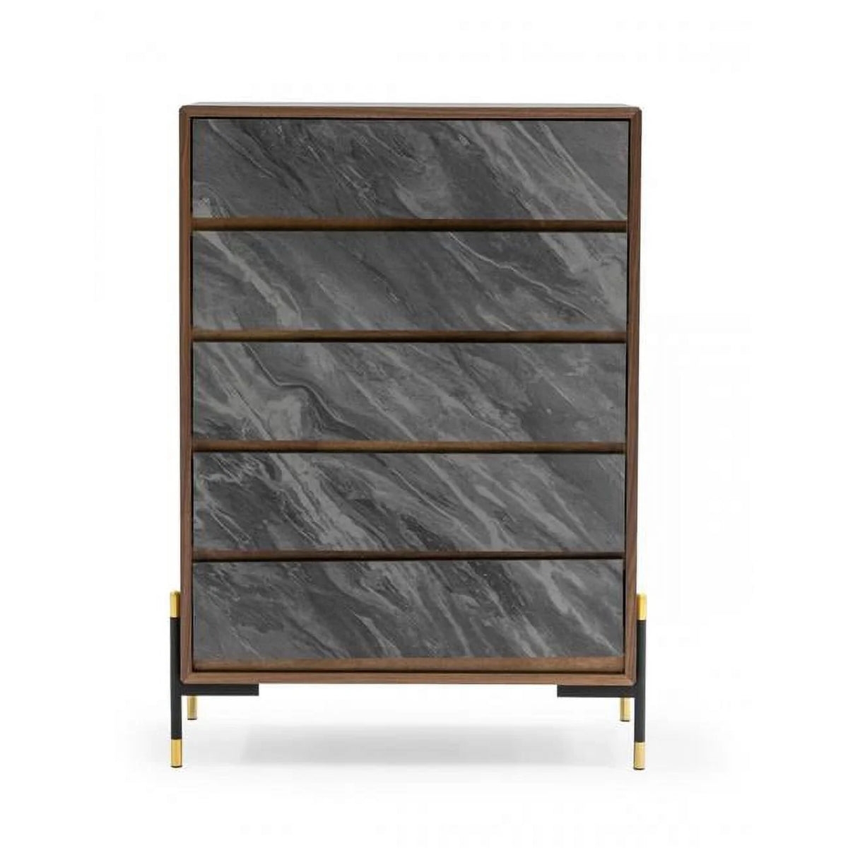 Walnut & Gray Manufactured Wood Five Drawers Chest N263