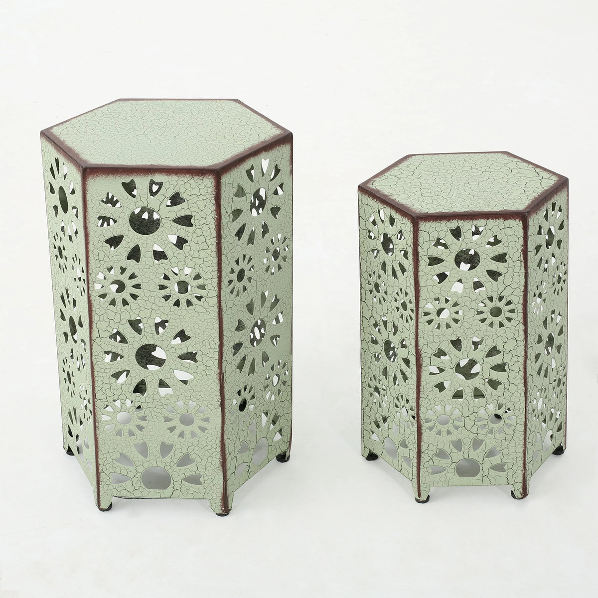 12 Inch and 14 Inch Iron Side Table Set S40868