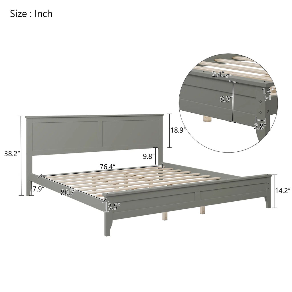 Solid Wood King Platform Bed C7738