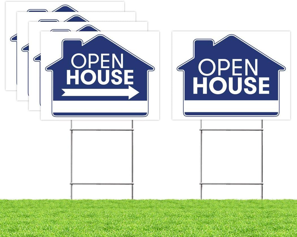 5 Double Sided Blue Property Yard Sign Bulk Pack with 5 Heavy Duty Rust Free H Wire Stakes, 18”x 24”, Pack of 2 P4656
