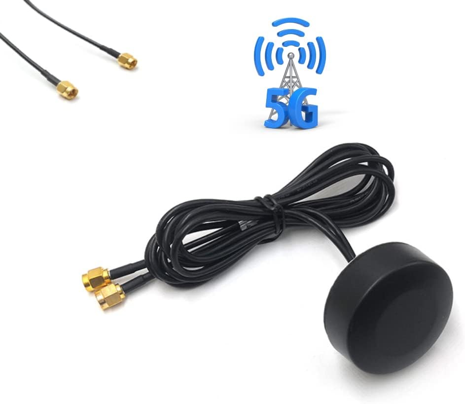 5G LTE Puck Antenna MIMO Omni-Directional with Dual-Diversity SMA Male Connectors with 15′ Cables, Pack of 2 B443806