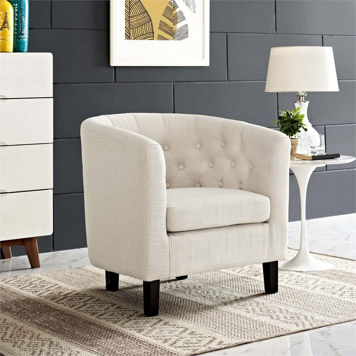 Beige 2 Piece Tufted Polyester Fabric Arm Chair Set V1587