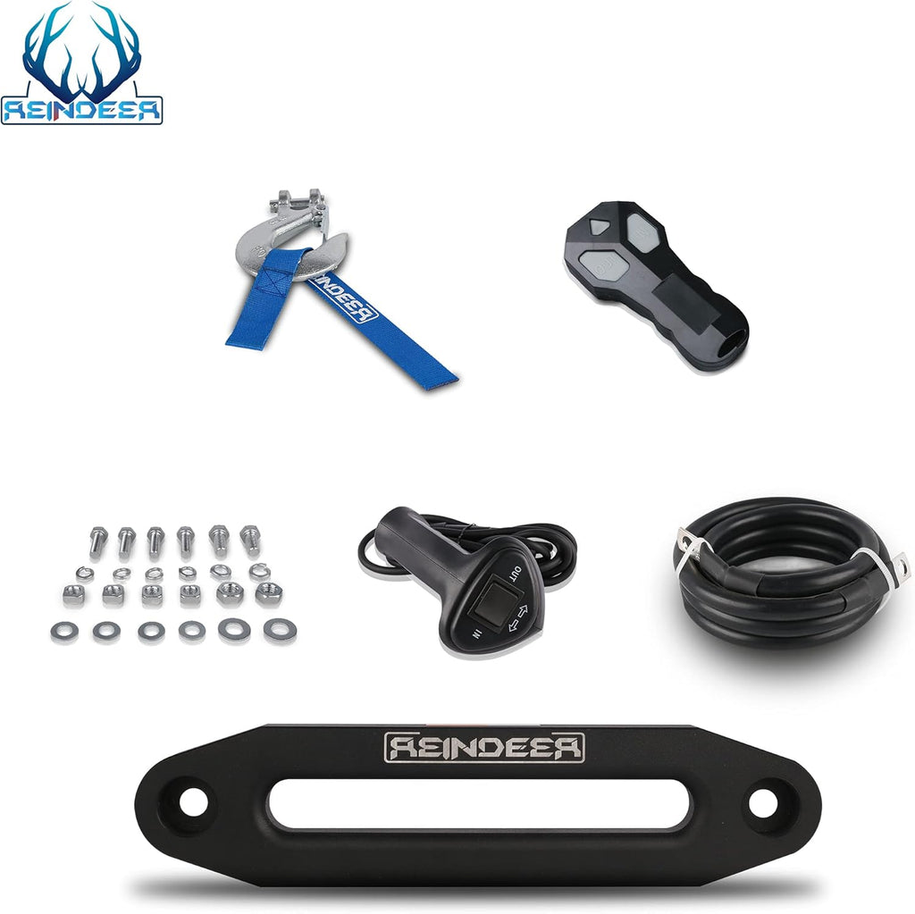 12V 13000 lb Electric Winch Synthetic Rope with Hawse Fairlead Waterproof IP67 D866562