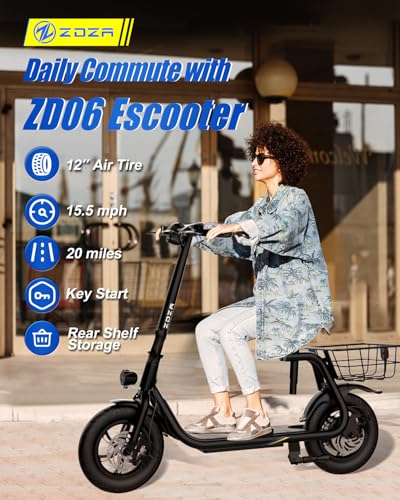 Electric Scooter with Seat, 800W Peak Motor, Foldable E-Scooter with Carry Basket P391