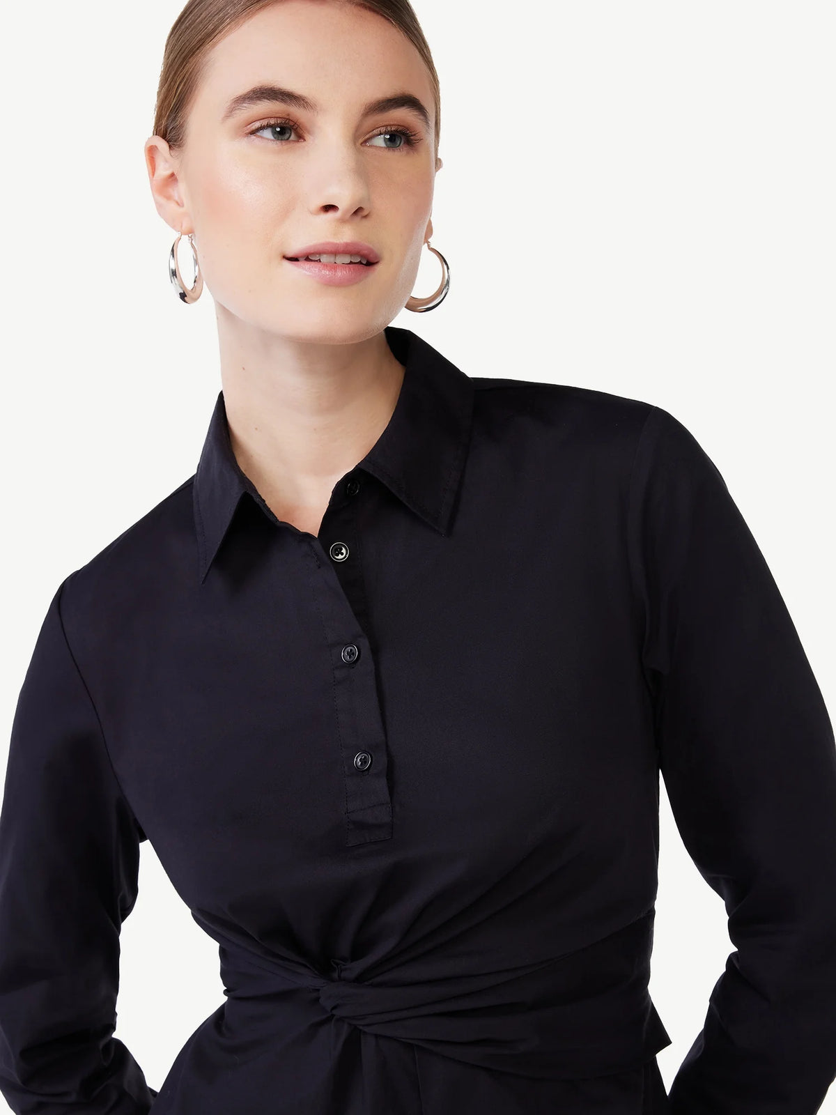 Women's Poplin Midi Shirt Dress with Long Sleeves G62028