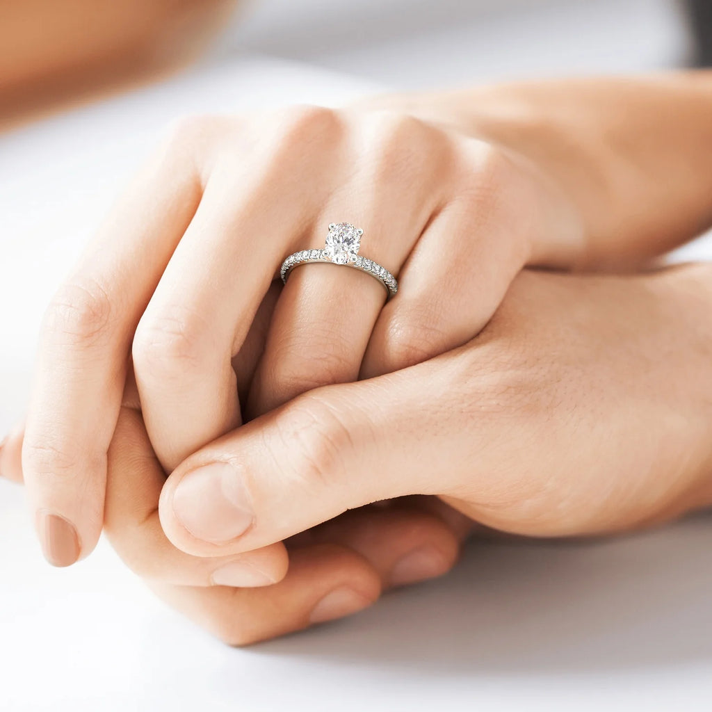 Oval Lab Grown Diamond Engagement Ring in 14k White Gold E51903