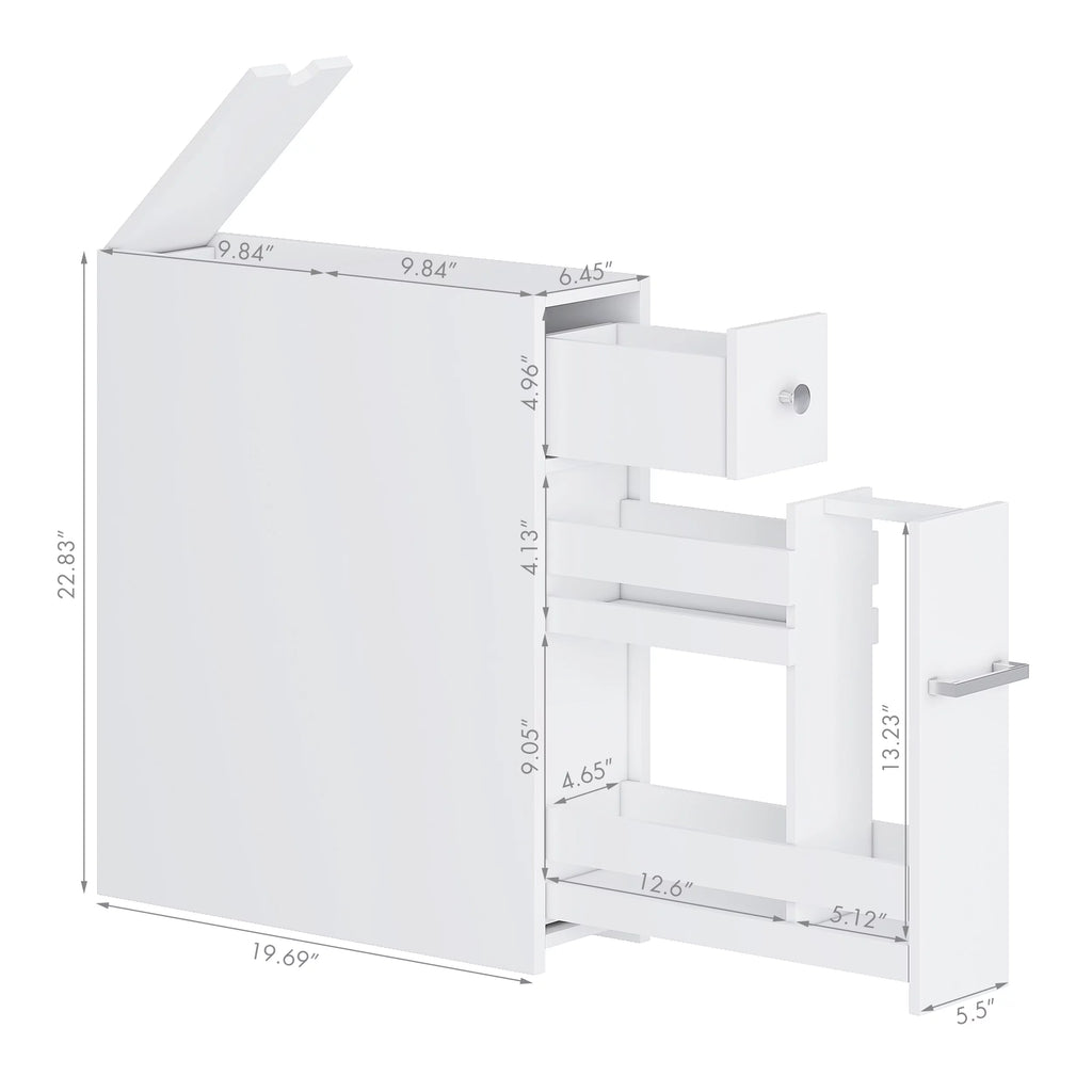 Slim White Bathroom Storage Cabinet with Slide Out Drawer W86925