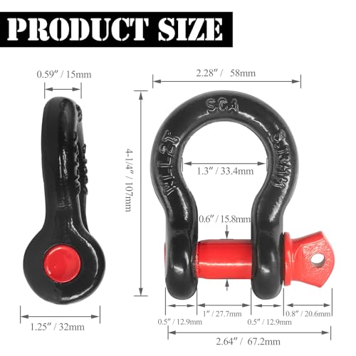 2 Pcs 1/2" D Ring Shackle 12 Ton with 5/8" Pin T445