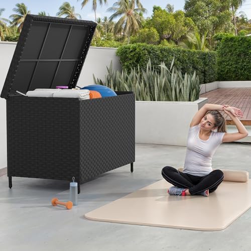 230 Gal Black All-Weather Wicker Outdoor Storage Box P43603