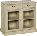 Rustic Oak Sideboard Storage Cabinet with 2 Glass Doors and 2 Drawers T737