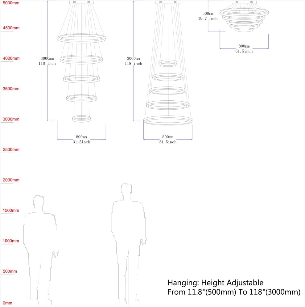 Crystal LED Pendant Chandelier with Stainless Steel Cable 5 Rings F138