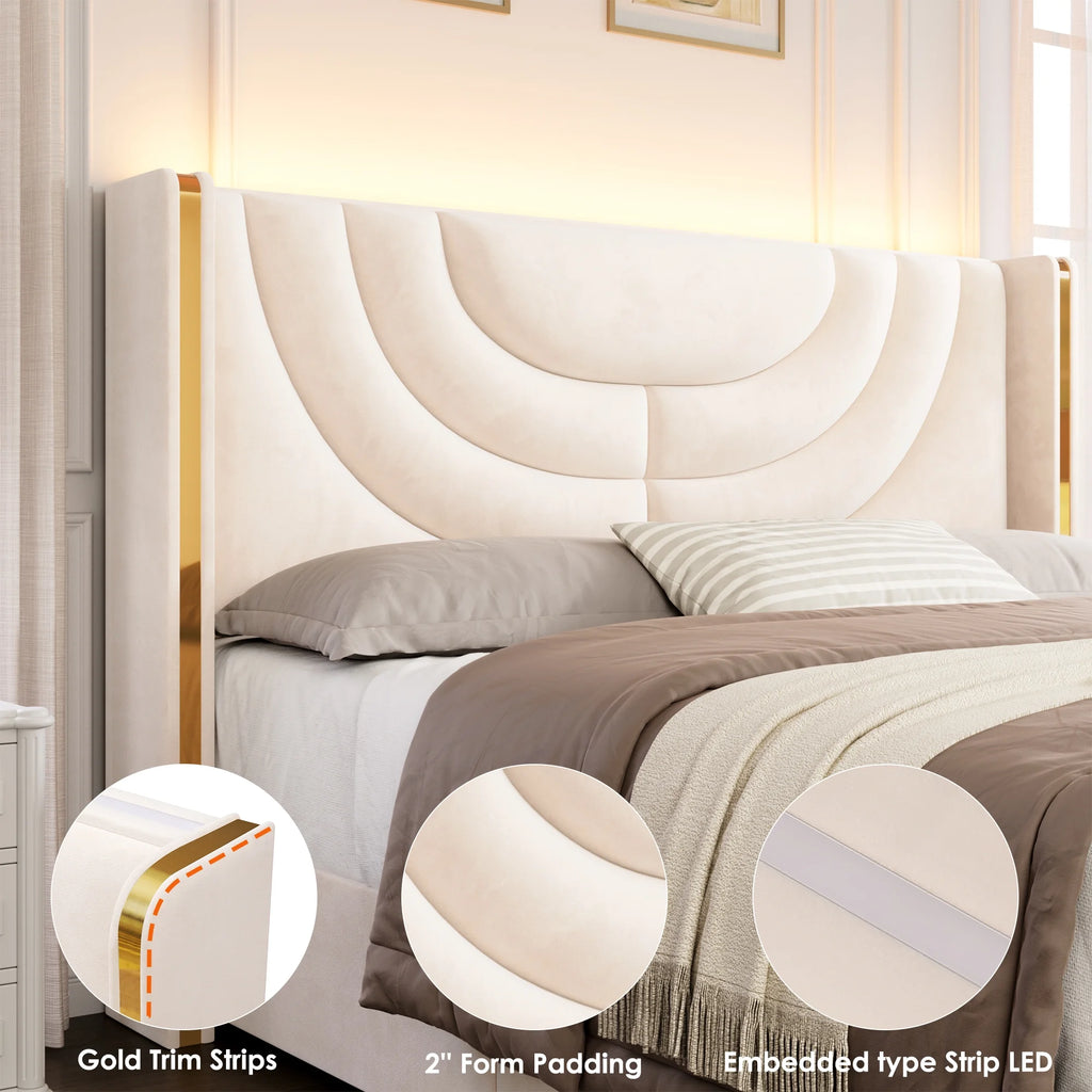 Full Size Velvet Upholstered Platform Bed Frame with 2 Drawers E30159