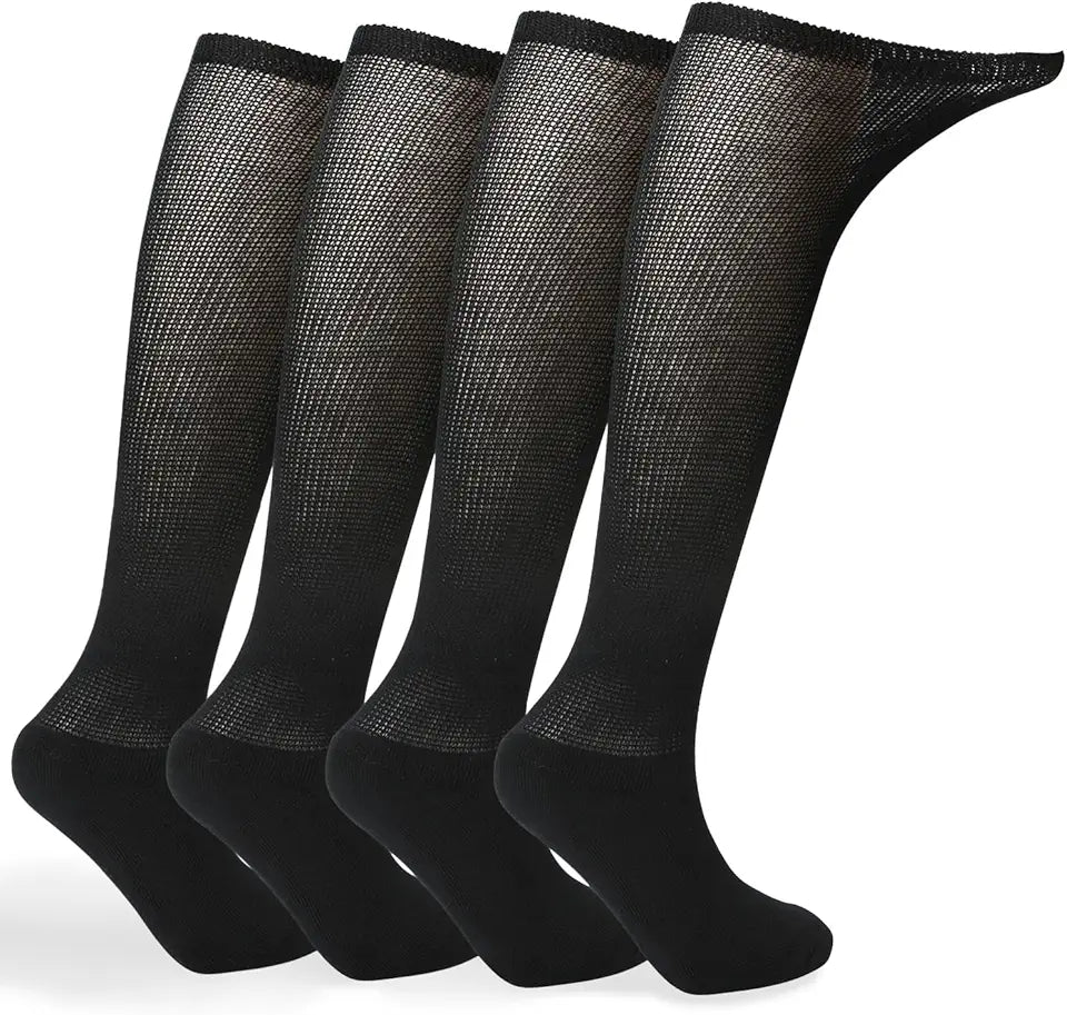 4 Pack Men’s Extra Wide Non-Binding Over The Knee Socks with Cushioned Sole C7898