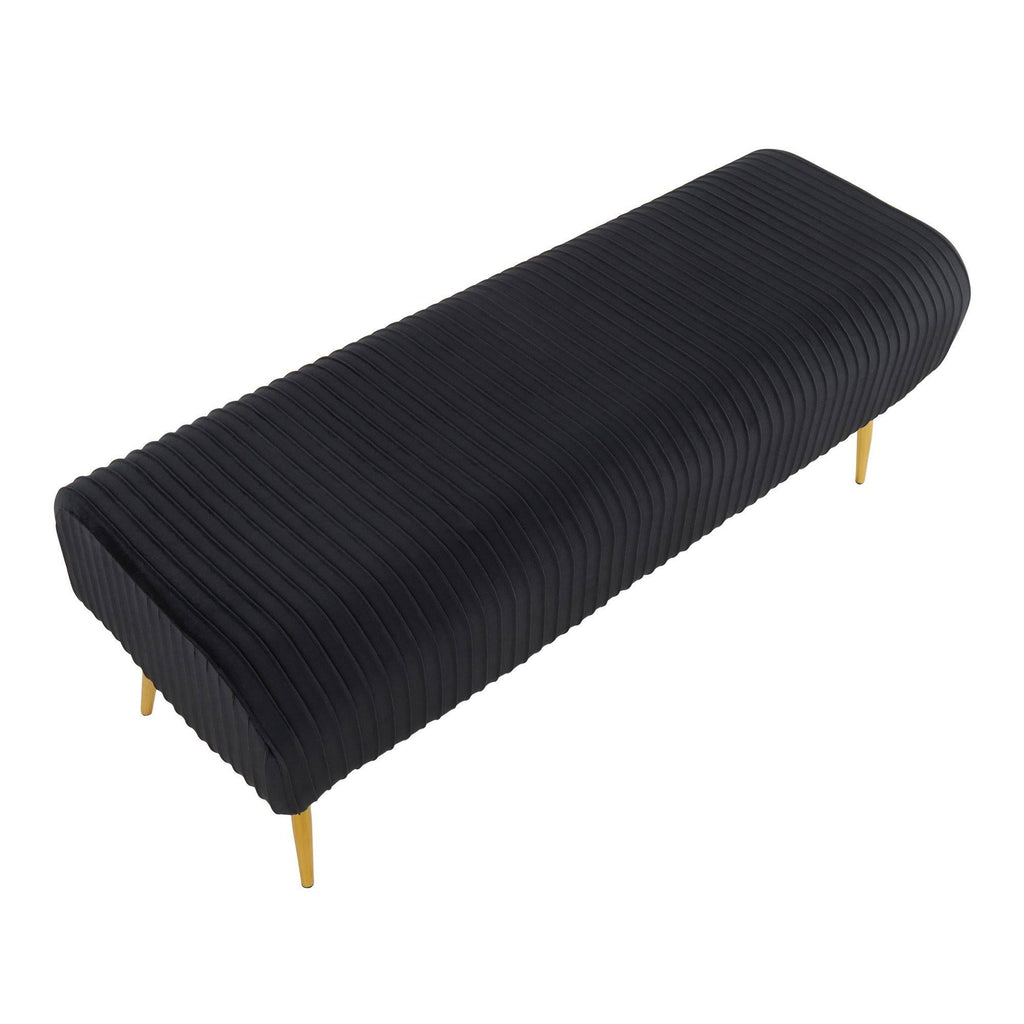 Silver Velvet and Gold Steel Pleated Bench E804763