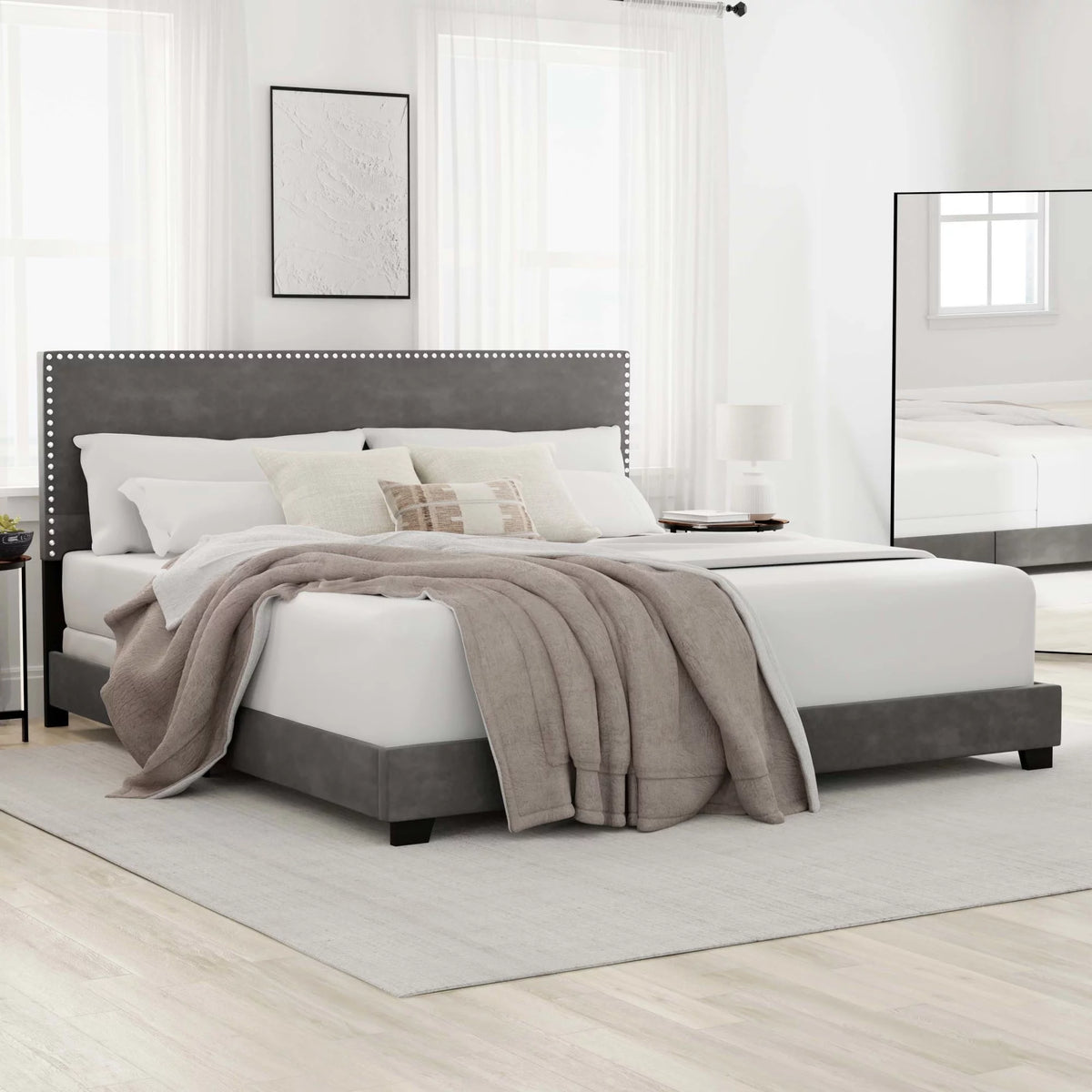 Charcoal Fabric Upholstered Queen Bed B1226