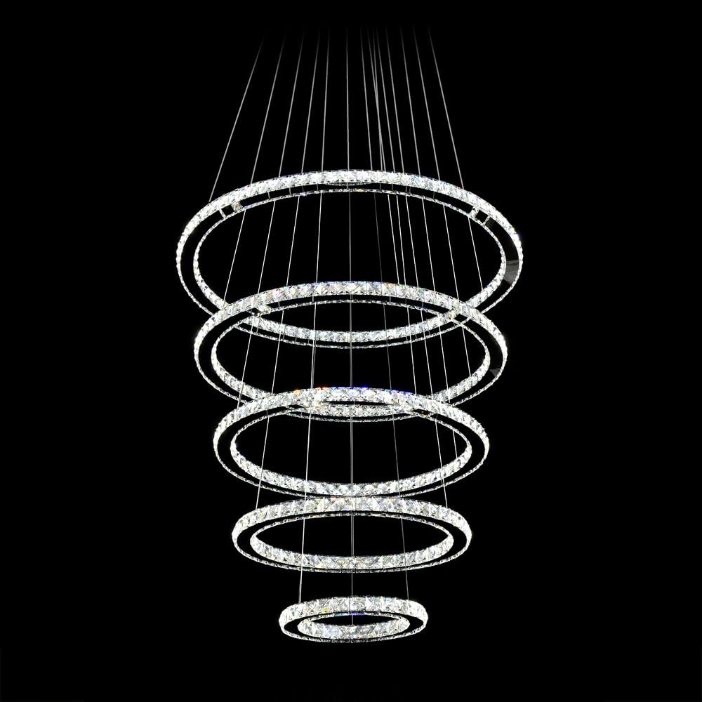 Crystal LED Pendant Chandelier with Stainless Steel Cable 5 Rings F138