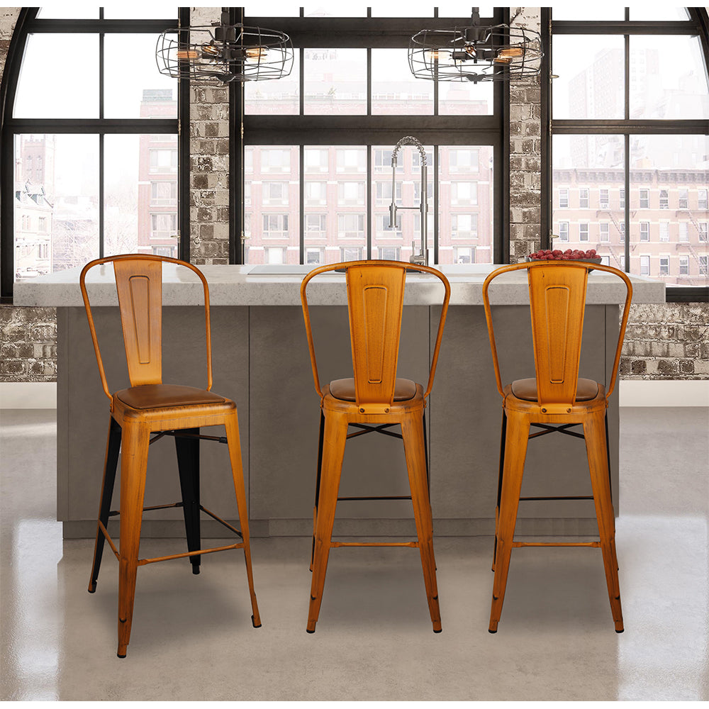 30 inch High Back Bar Stools Set of 6 Vegan Leather Seat W547