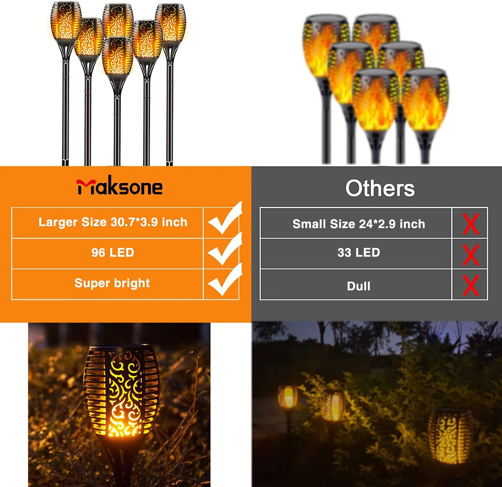 6 Pack Solar Outdoor Lights 96 LED Flickering Flames Waterproof T836