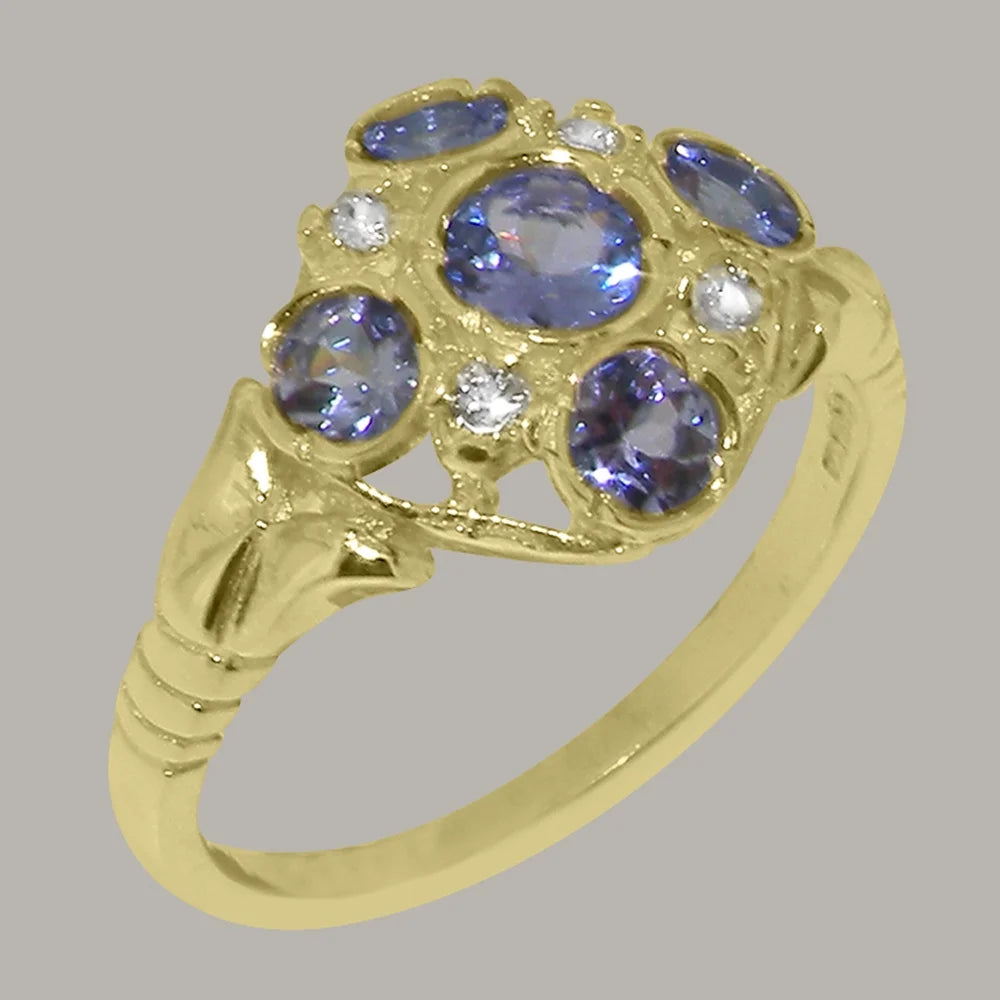 9k Yellow Gold Tanzanite Diamond Statement Ring S69015