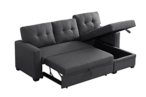 L Shaped Convertible Sleeper Sectional Sofa with Storage Chaise and Pull-Out Bed Y652