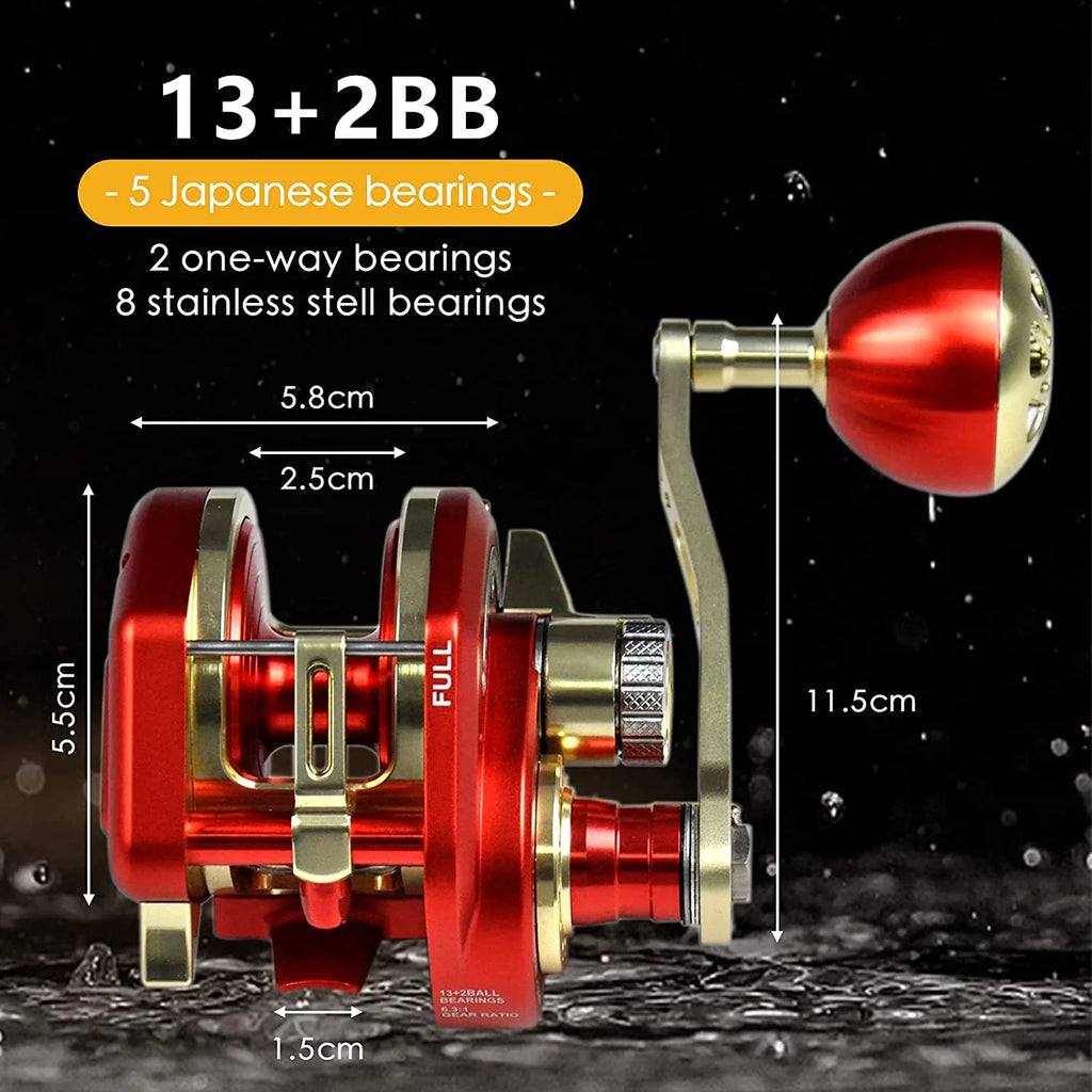 Slow Pitch Jigging Reel Saltwater 6.3:1 9BB+2RB Conventional Reels E7967