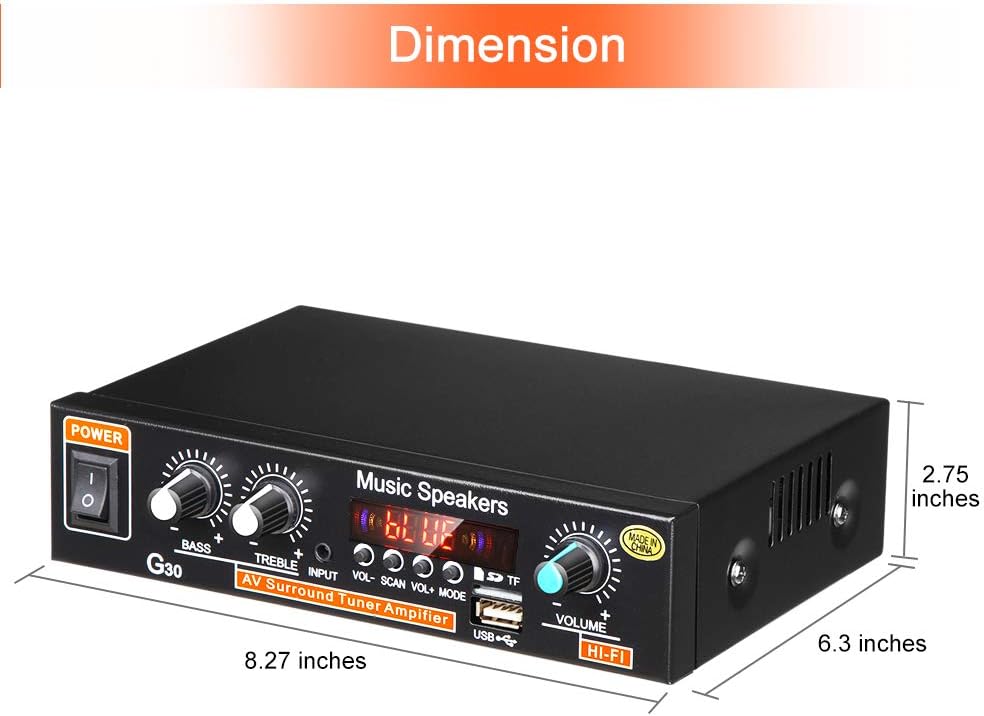 2 x 45W Mini Hi-Fi Amplifier Dual Channel Stereo with Bass and Treble Control W7352