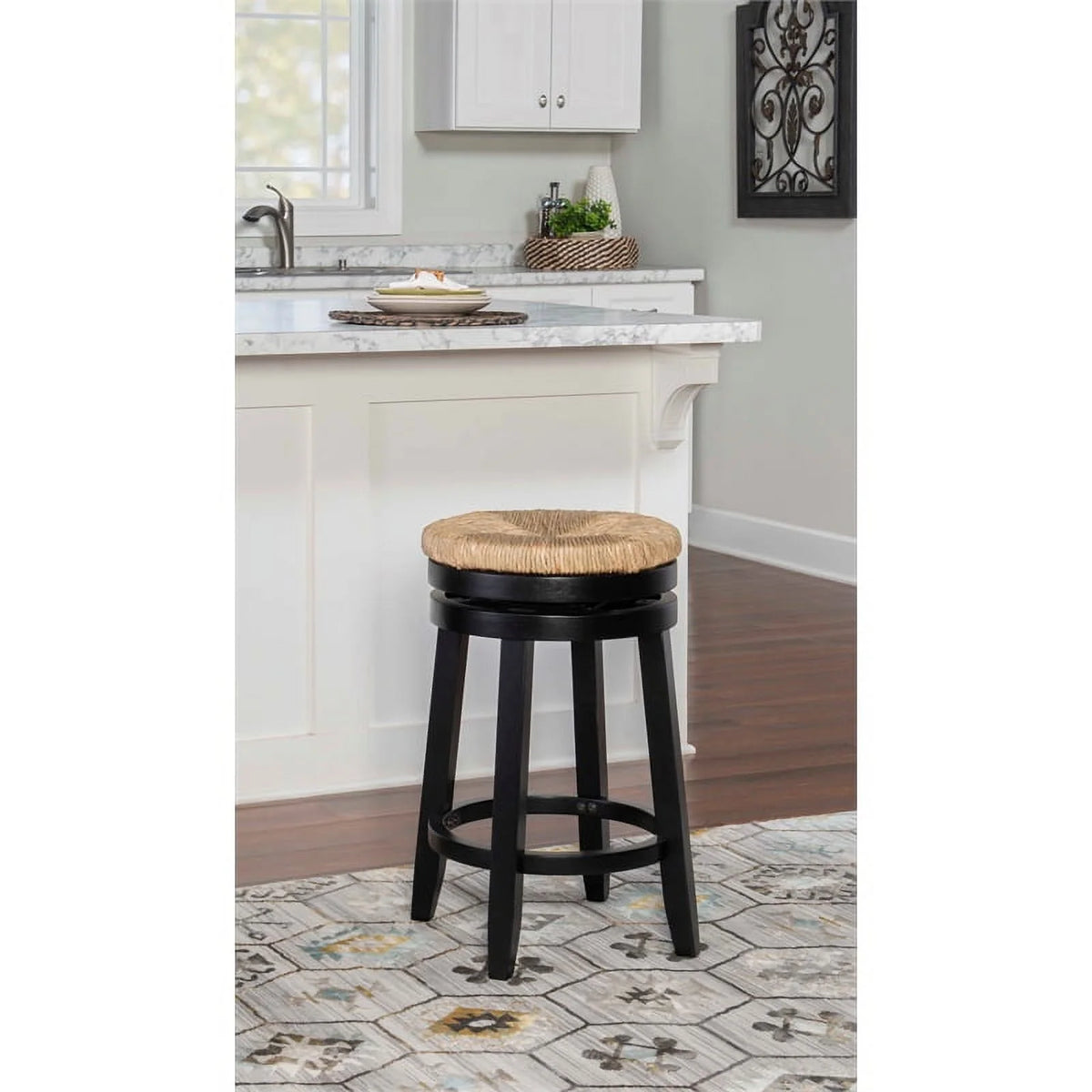 Black Wood Swivel Counter Stool Set of 2 Q78677