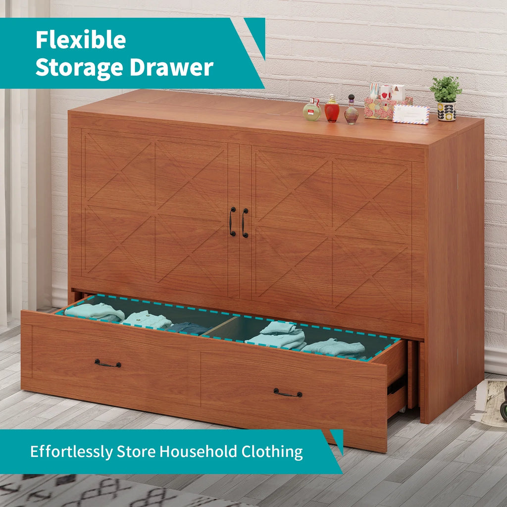 Queen Murphy Bed Cabinet with Charging Station and Memory Foam Mattress X542