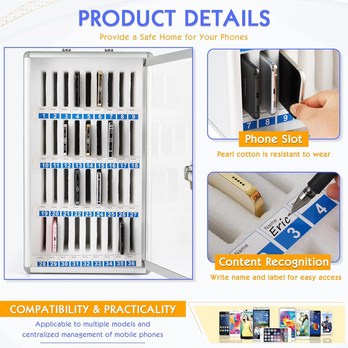 36 Slots Aluminum Alloy Pocket Chart Storage Cabinet Q73583