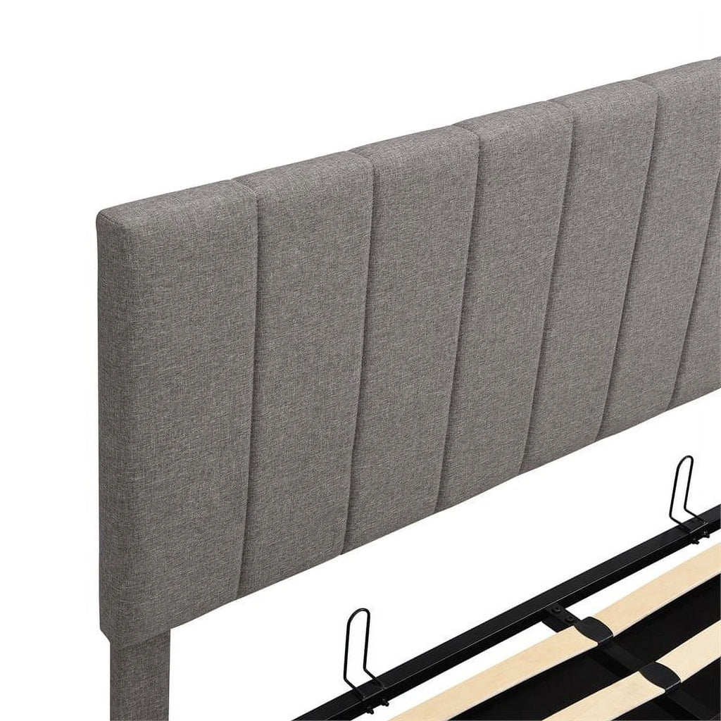 Twin Wood Platform Bed with Fabric Upholstery in Gray T799686