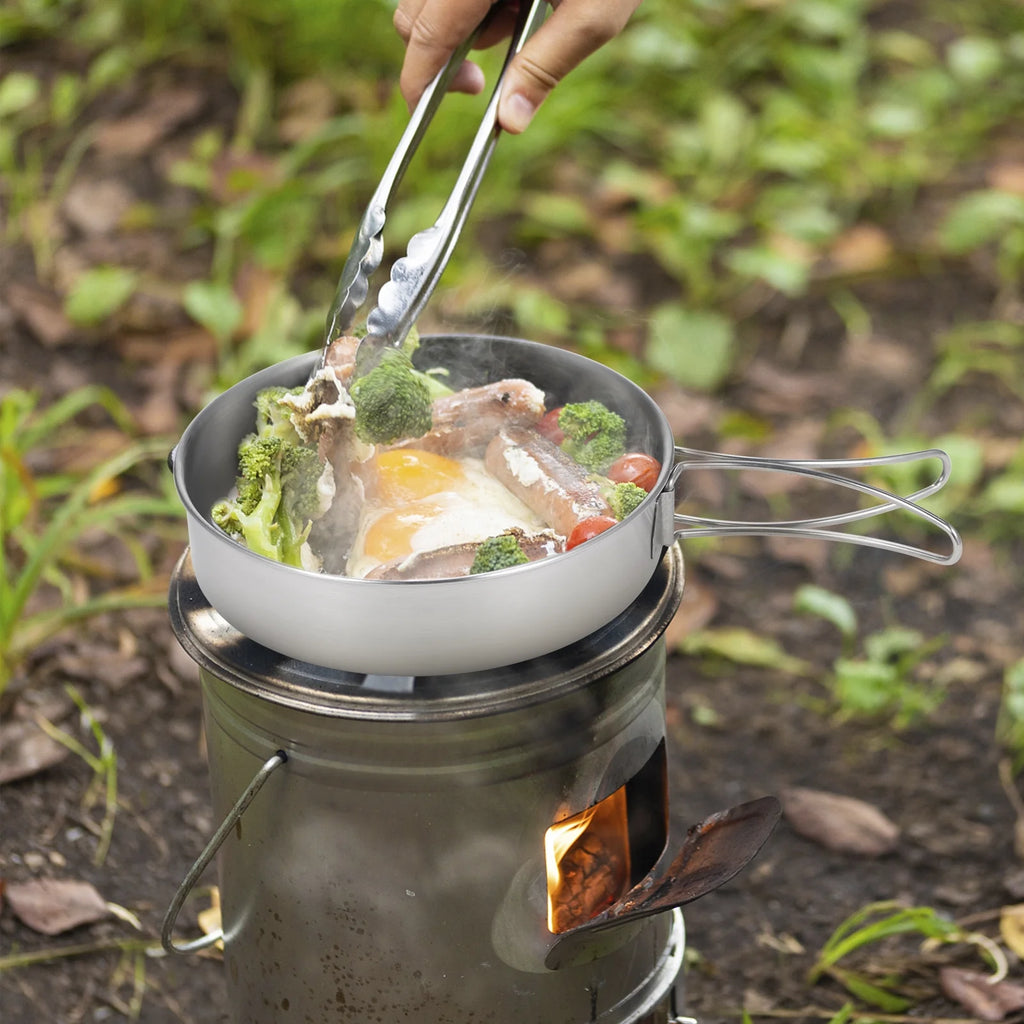 2pcs Stainless Steel Camping Cookware Set with Mesh Carry Bag B2993