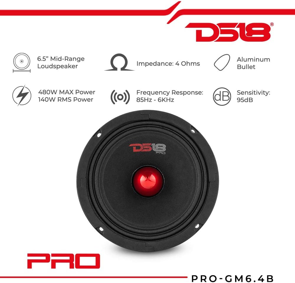 Red Aluminum Bullet 6.5 Midrange Loudspeaker 4 Ohms 480W Max (2 Speakers) E427462