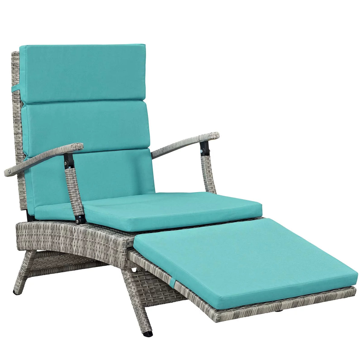Light Gray Turquoise Wicker Rattan Outdoor Lounge Chair L58232