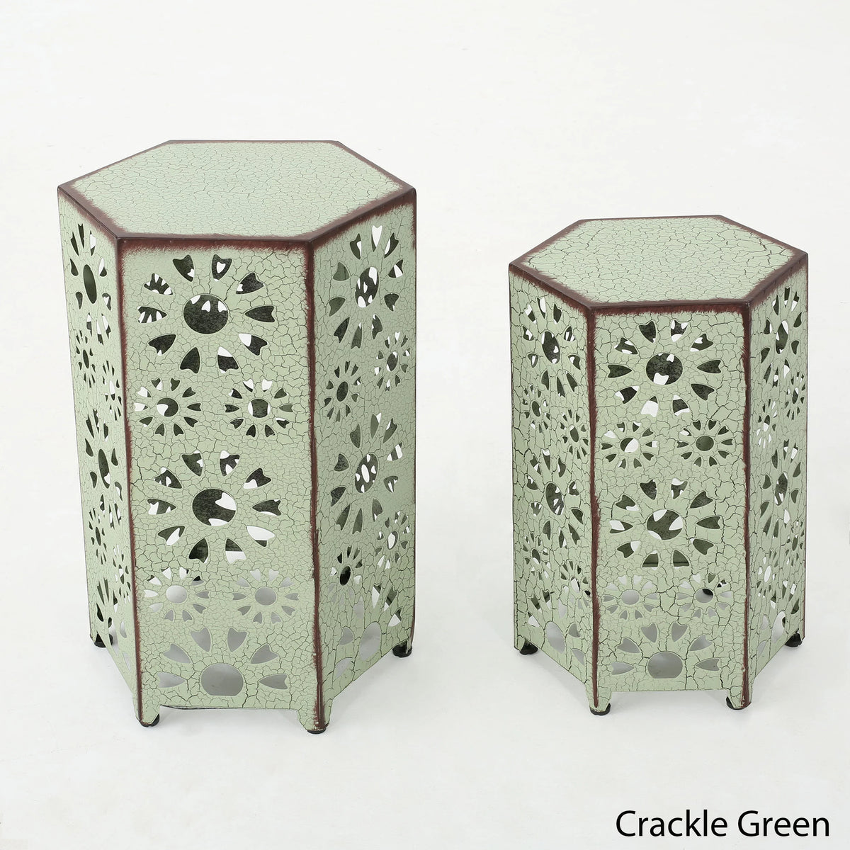 12 Inch and 14 Inch Iron Side Table Set S40868
