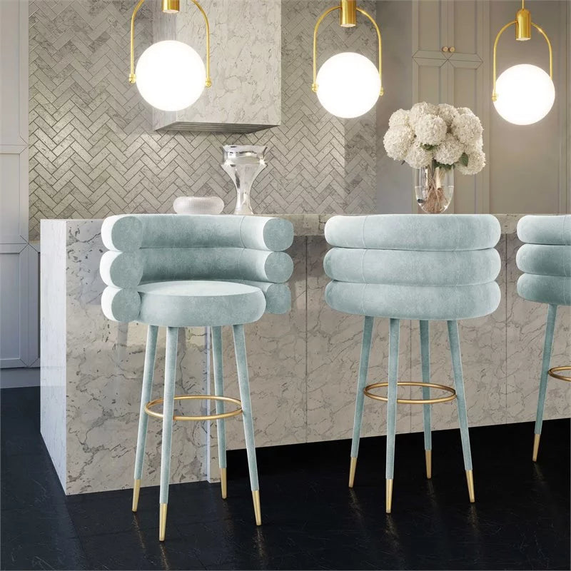 Velvet Bar Stool in Sea Foam Green & Gold Set of 3 V665565