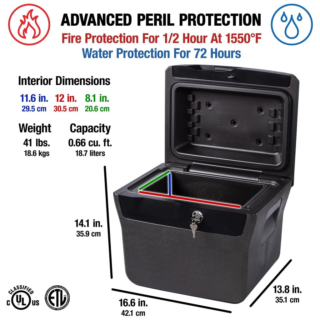 Fire-Resistant Water-Resistant File Safe Box with Key Lock 0.66 Cu. ft. W6970