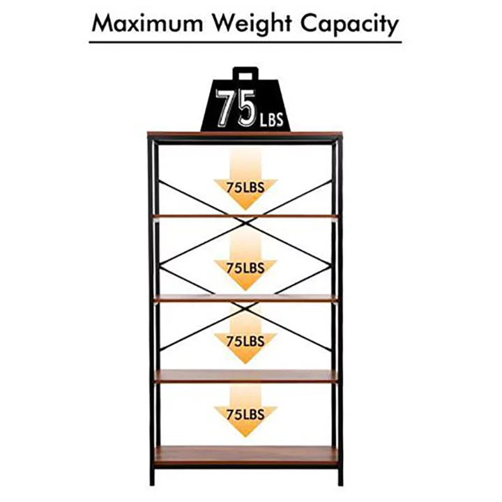5-Tier Wood and Metal Bookshelf J3919