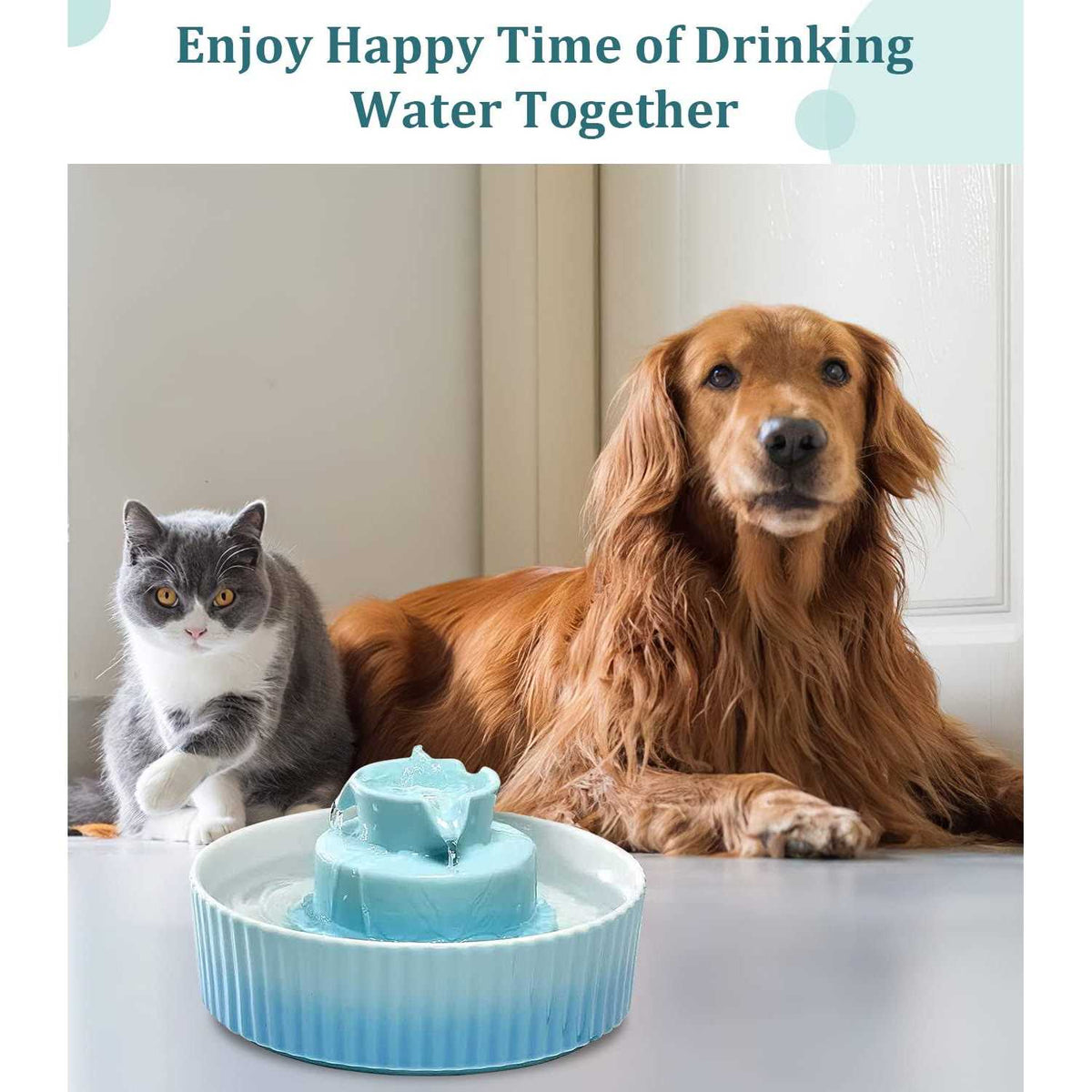 Ceramic Cat Water Fountain, 2.1 L Drinking Fountain Bowl R698854