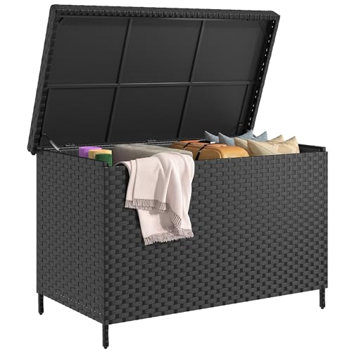 230 Gal Black All-Weather Wicker Outdoor Storage Box P43603