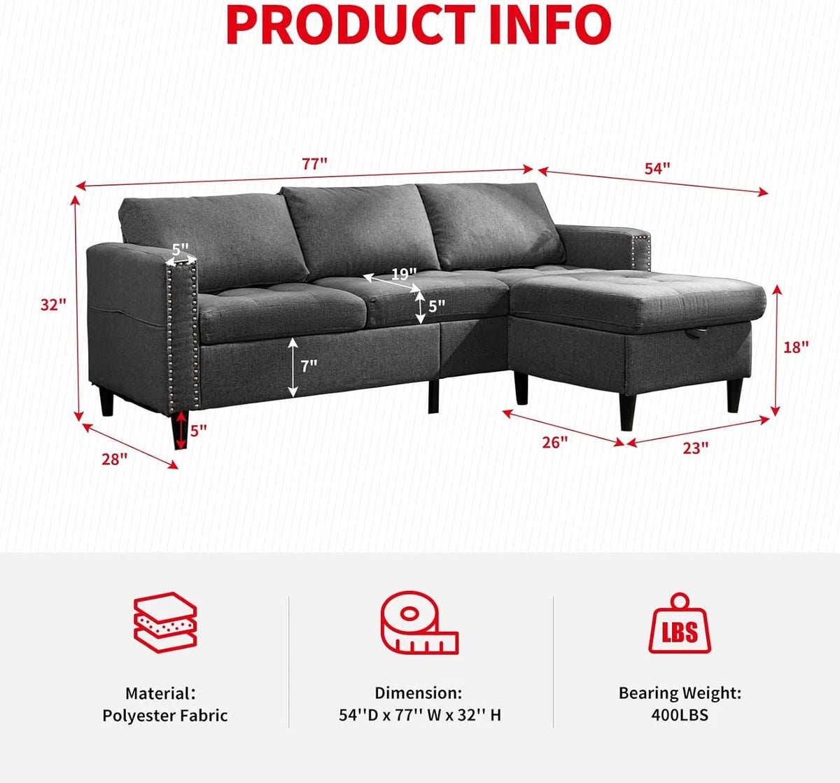 Reversible Modular Sectional Sofa Couch Set J8411